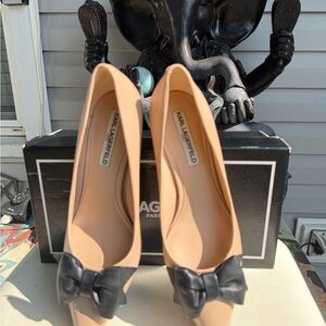 Karl Lagerfeld Tan and Black Heels with Bow